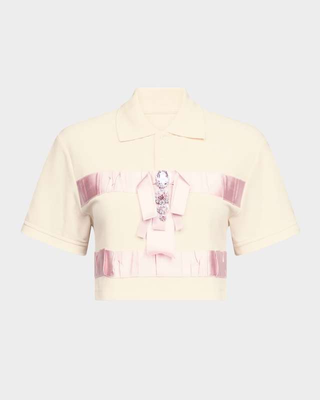 Crystal Bow Crop Polo Shirt